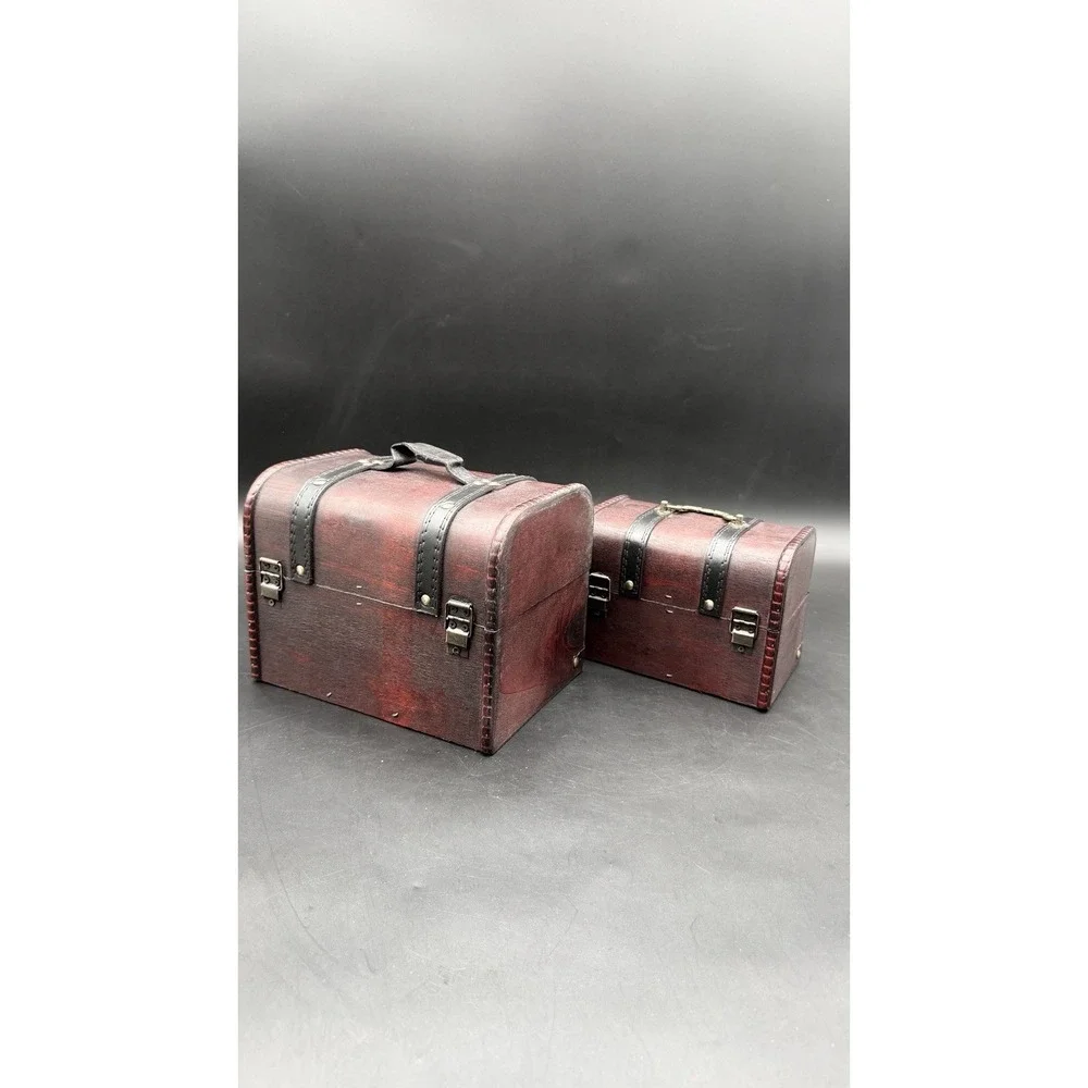 Wood And Leather Treasure Decorative Storage Wooden Chest Box With Lock And Lids